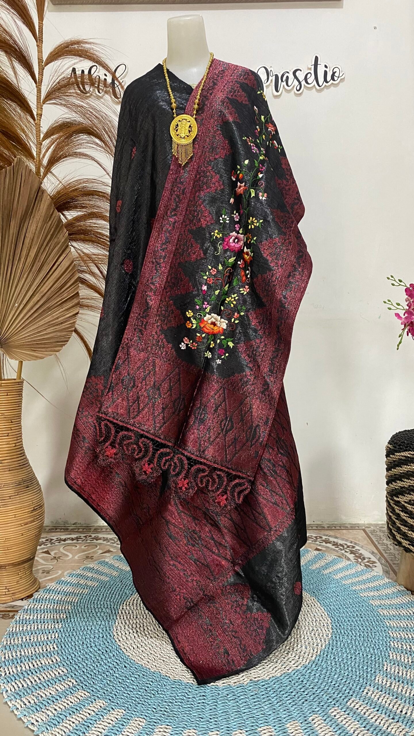 Setelan songket silungkang selendang besar mix sulaman koto gadang