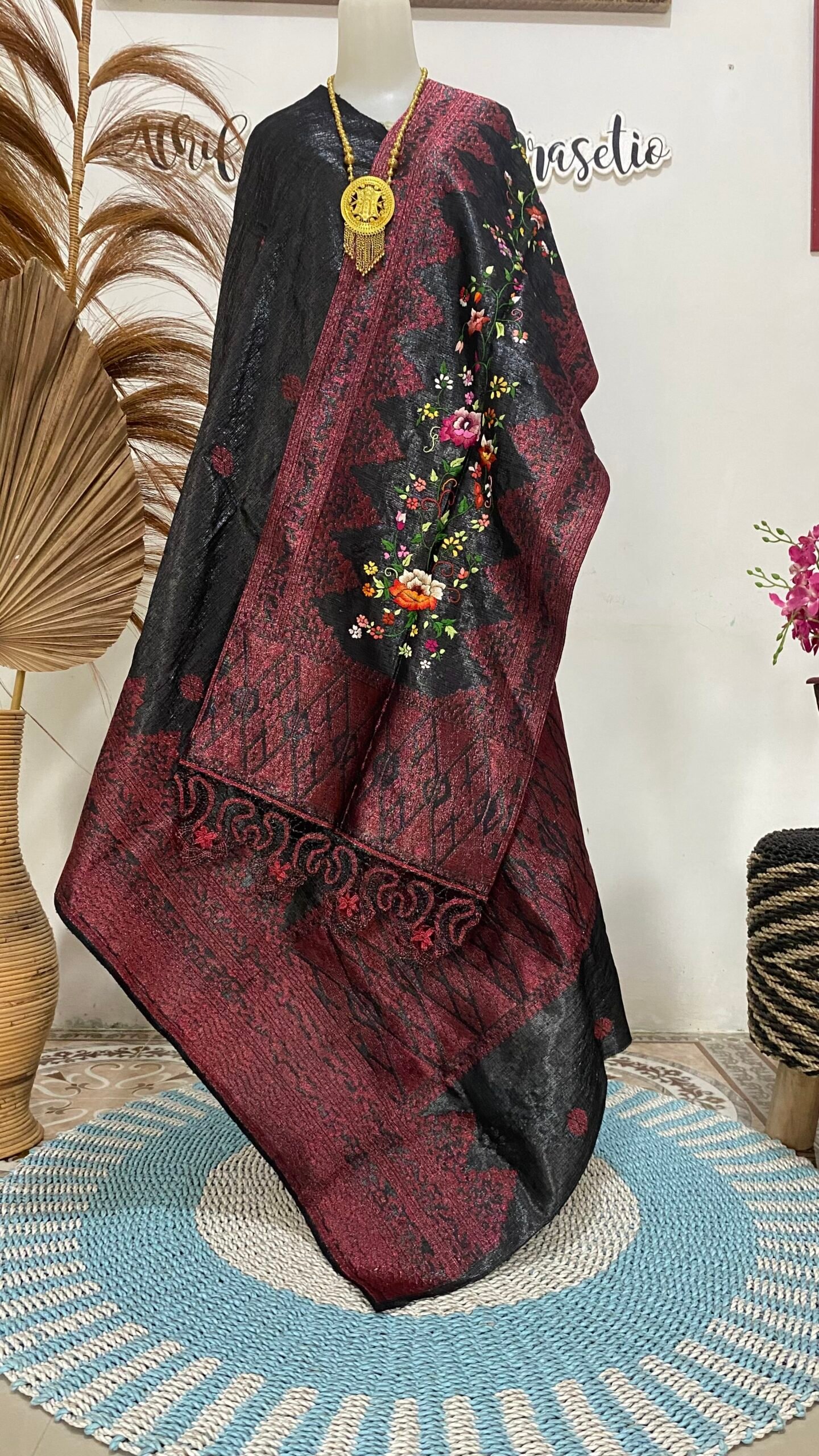 Setelan songket silungkang selendang besar mix sulaman koto gadang - Gambar 3