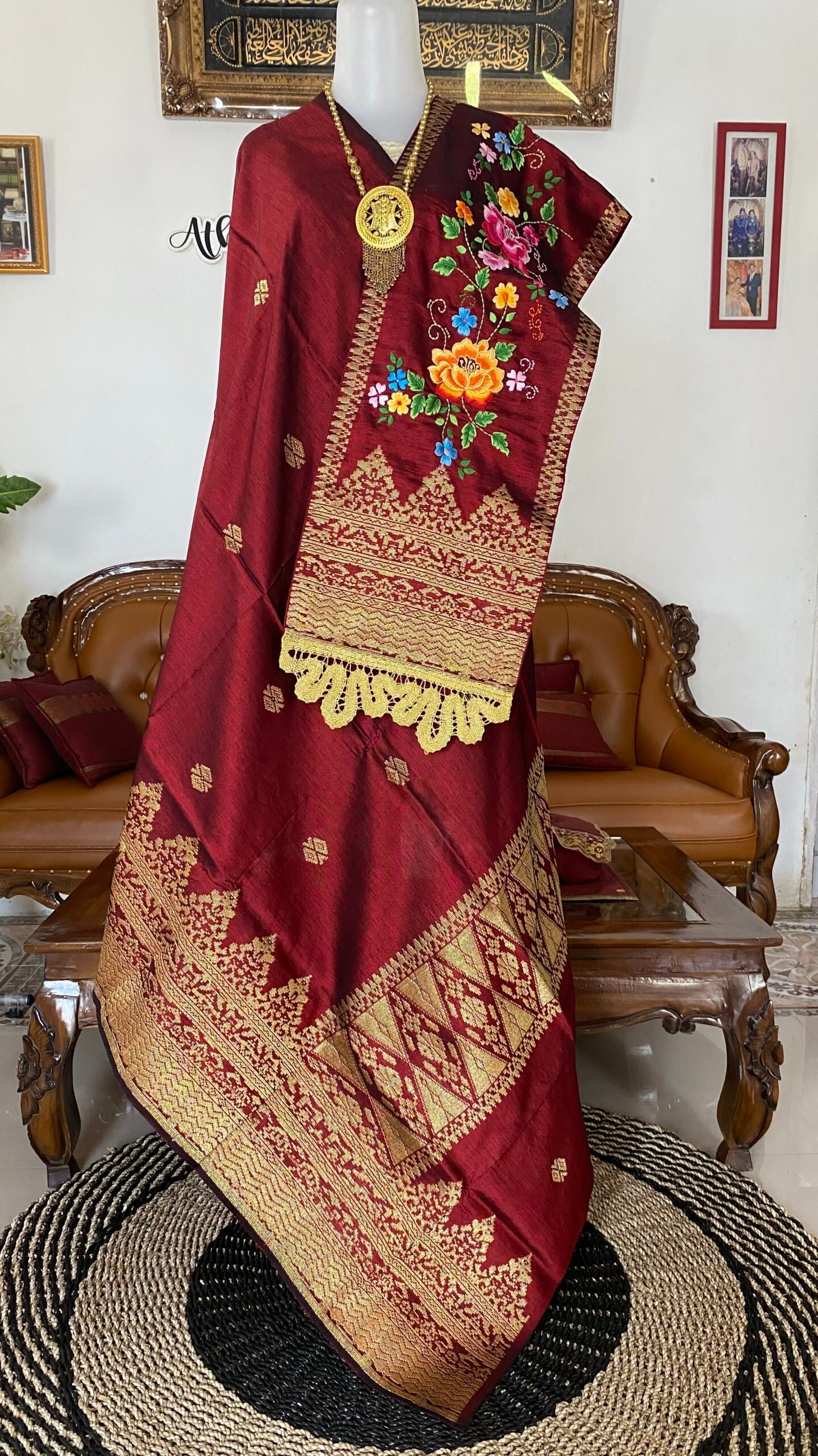 Setelan Songket Selendang Kecil mix Sulaman Koto Gadang - Gambar 2